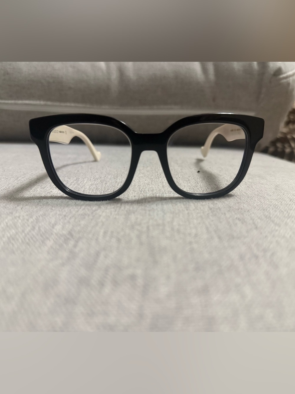 Gucci Black Frame Glasses with Cream Temples